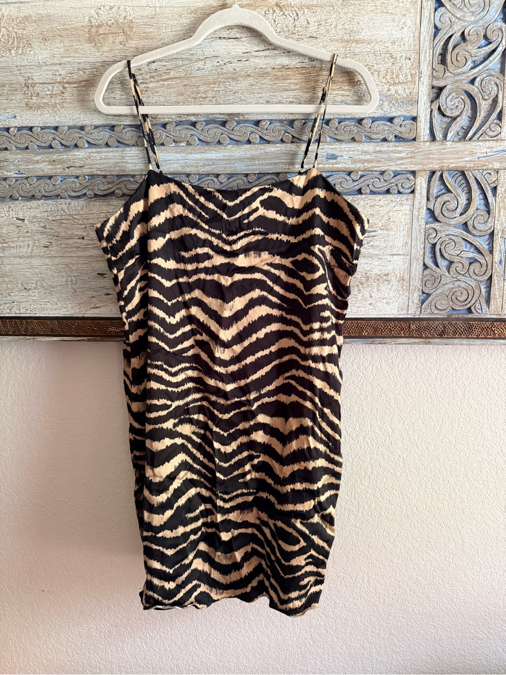 Gianni Bini Black and Tan Animal Print Slip Dress